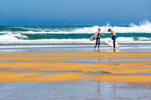 Surfer on Contis beach, Saint Julien en Born, Saint-Julien-en-Born, Landes, France