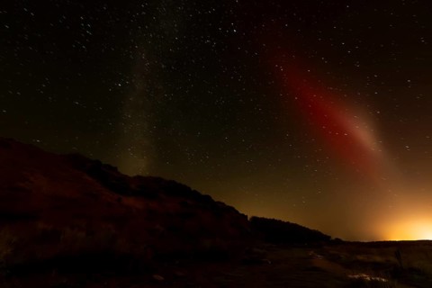 Northern Lights with Milky Way at the North Sea, Elbogen, List, Sylt, Schleswig-Holstein