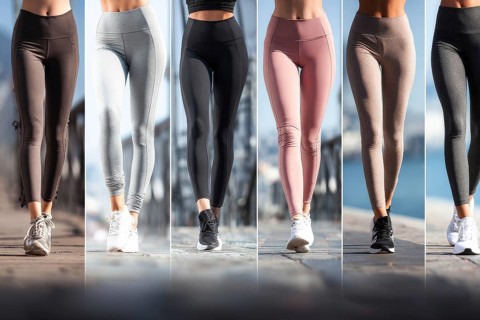 Collage of beautiful women legs in sport pants. Concept of active sporting lifestyle physical