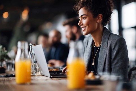 Business lunch in cafe where business ideas can be discussed in informal setting, AI generated
