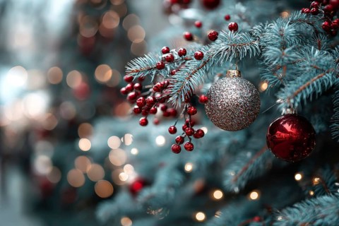 Christmas Tree With Baubles, holiday season and holiday greetings. Happy family time, AI generated