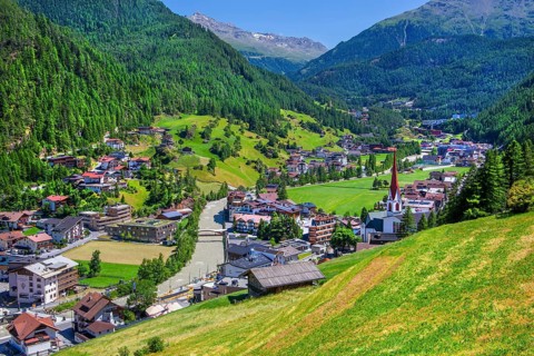 View of the village and the valley, Sölden, Ötztal, Ötztal Alps, Tyrol, Austria