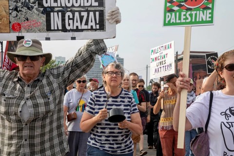 Detroit, Michigan USA - 26 July 2025 - Protesters rally at Eastern Market, banging empty pots to