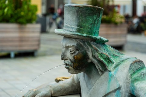 Water spirit fountain on the market square of the Capital of Culture 2026, Trencín, Slovakia