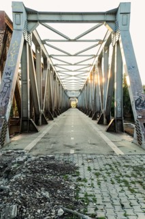 The old railway bridge being converted into the Fiesta Bridge over the Váh River, Capital of