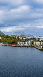 Alesund, port town in Norway famous for Art Nouveau architecture, fjords and scenic landscapes