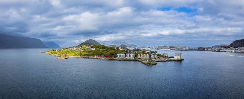 Alesund, port town in Norway famous for Art Nouveau architecture, fjords and scenic landscapes