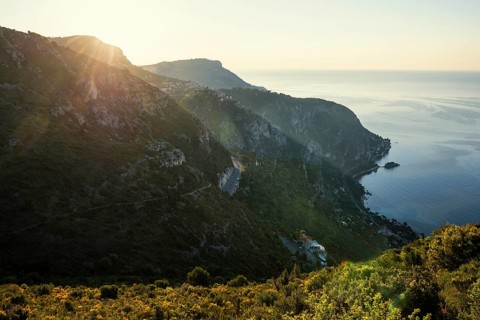 Coastal landscape, sunrise, Roquebrune, Roquebrune-Cap-Martin, near Monaco, Cote d'Azur,