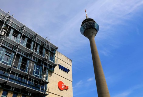 The WDR broadcasting centre in Düsseldorf, in the background the Rhine Tower, Radio Tower,