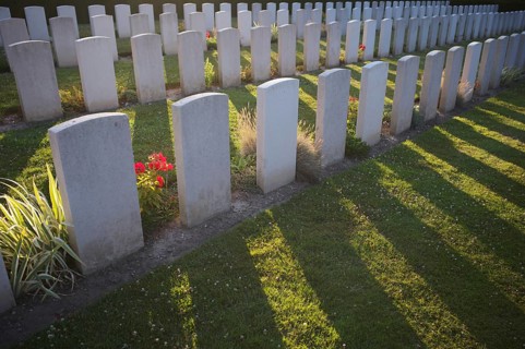 Flowers, gravestones, war graves, soldiers' graves, military cemetery, First World War, Church of