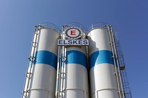 Elskes Tranportbeton, logo on silo plant, concrete plant in Düsseldorf harbour, Düsseldorf, North