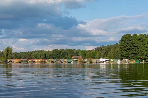 Boathouses, holiday homes, Leppinsee, Rechlin, Mecklenburg Lake District, Mecklenburg-Western