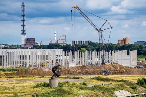 Construction of a new logistics hall on the Mercatroinsel, Hall 2, next to an existing hall, approx