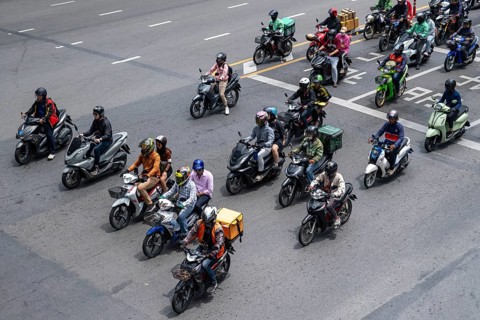 Road traffic motorbike scooter, Bangkok, Thailand