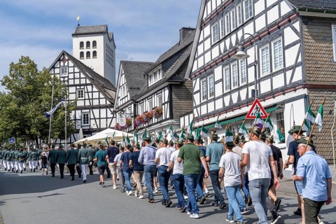 Rifle festival in Bad Fredeburg, in the Sauerland region, marching of the rifle companies in the