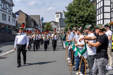 Shooting festival in Bad Fredeburg, in the Sauerland region, marching of the shooting companies in
