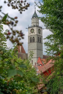 Tower of Überlingen Minster, St Nicholas, built in 1350 and 1576 in the late Gothic style,