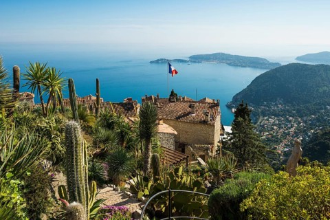 Picturesque mountain village overlooking the sea, Jardin Exotique, Èze, Cote d'Azur,