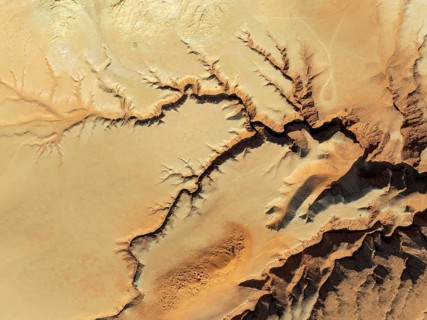 Canyon in the Tsondab Valley in the Namib Desert. Aerial view. Drone shot. Namibia