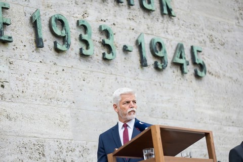 Petr Pavel (President of the Czech Republic) speaks during a visit to the Plötzensee Memorial in
