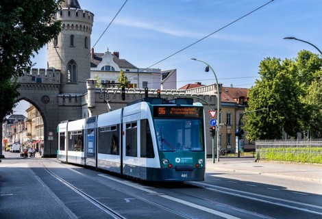 Road traffic, Tram at Nauener Tor, Potsdam, Brandenburg, Germany