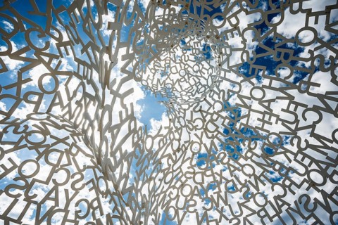 Sculpture made of letters, Le Nomade, artist Jaume Plensa, Antibes, Provence Alpes Côte d'Azur,