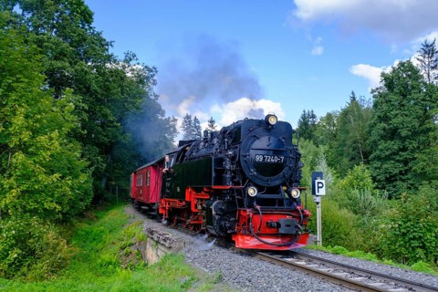 Steam locomotive, Harzquerbahn, near Drei Annen Hohne, Harz, Saxony-Anhalt, Germany