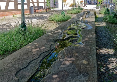Artistic representation of the course of the Aller in the old town centre of Verden. Verden, Lower