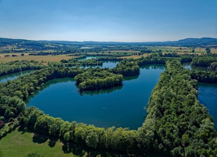 Landscape around the Weser lowlands near Großenwieden, aerial view. Hessisch Oldendorf, Lower
