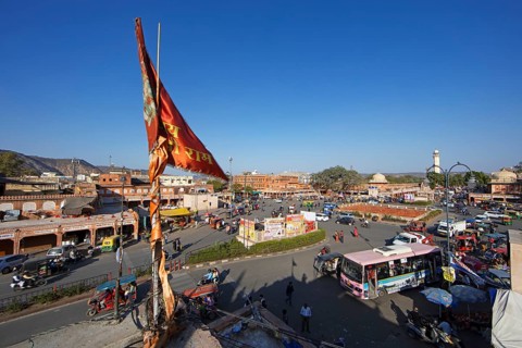 View of Chhoti Chaupar Square in the old city centre, Jaipur, Rajasthan, India