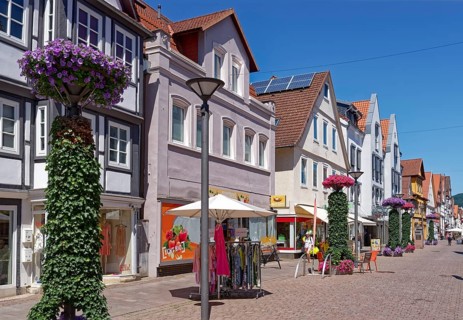 Klosterstraße in the historic old town of Rinteln. Lower Saxony, Germany