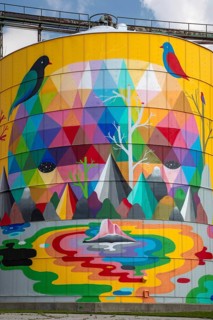 Saginaw, Michigan - The Shine Bright mural on abandoned grain elevators. The mural was created when