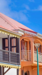 Caribbean cruise vacation. Colonial scenic colorful streets of Marigot in Saint Martin