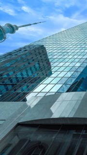 Scenic panoramic views of Auckland skyline and financial downtown city center