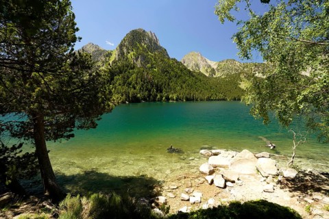 The Els Encantats mountain range in the Aigüestortes i Estany de Sant Maurici National Park,