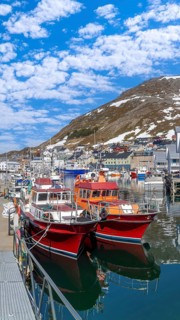 Honningsvag bay, island of Mageroya in Finmark county, Norway. Famous cruise and tourist