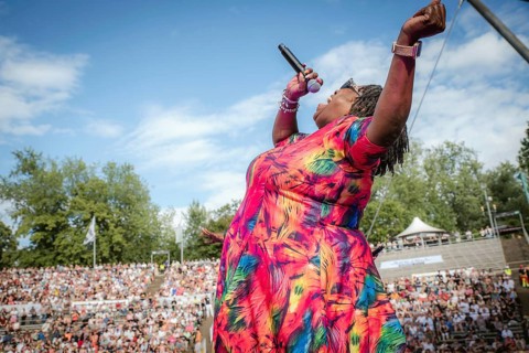 Dynelle Rhodes (Armstead), singer of the Weather Girls at the Berliner Rundfunk 91.4 Open Air in