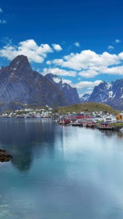Beautiful Reine fishing village, scenic dramatic views of Lofoten islands in Norway