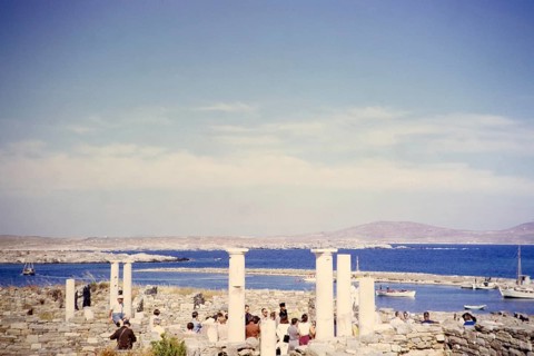 Tourists visiting the archaeological site, Delos, Cyclades archipelago, Greece, Europe 1967
