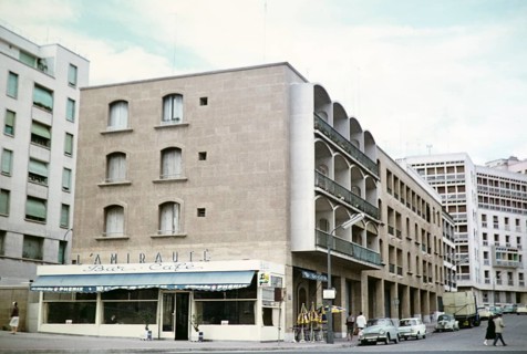 L'Amiraute cafe bar in area of new buildings, thought to be city of Marseille, France, Europe,