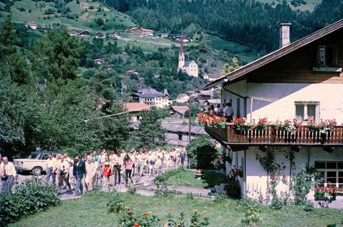 People in street procession through village of Oetz, Imst district, Tyrol, Austria, Europe, 1970