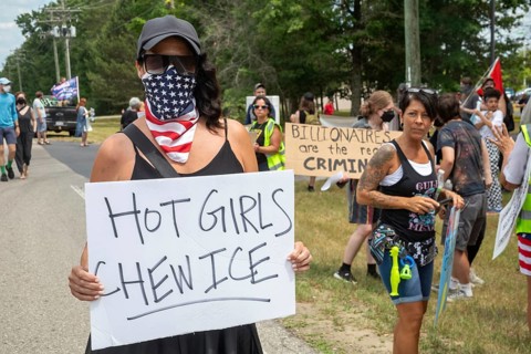 Baldwin, Michigan USA - 4 July 2025 - Activists rally against the North Lake Correctional Facility,