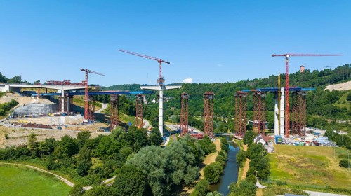 Horb high bridge construction site. Once completed in 2028, the bridge will relieve the town of