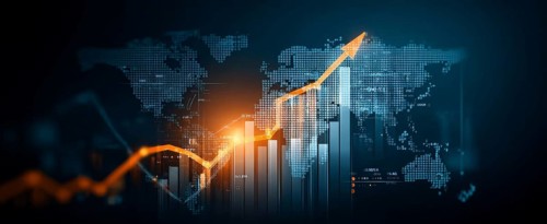 Stock market and economy growth trend fluctuations. Advanced graph business analytic tool that