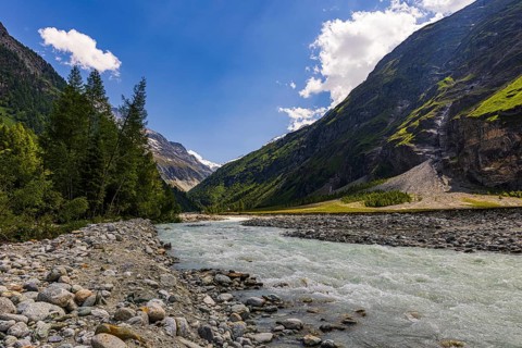 Torrential mountain stream La Navisence in the Zinal valley, Val d'Anniviers, Valais Alps, Canton