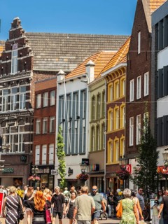 Many passers-by in the city centre of Venlo, Netherlands
