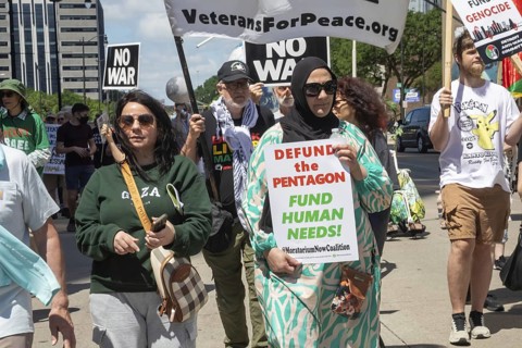 Detroit, Michigan USA - 28 June 2025 - Protesters rallied at the Federal Building and then marched
