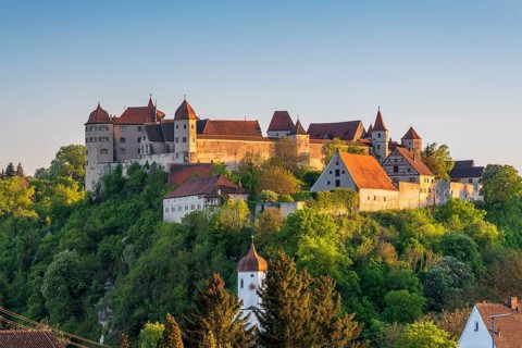 View of Harburg Castle in the evening light, Donau-Ries, Swabia, Bavaria, Germany