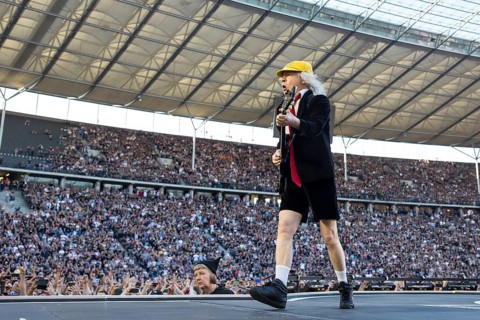 Angus Young, lead guitarist of AC/DC live on Power Up Tour 2025 at the Olympiastadion Berlin on 30