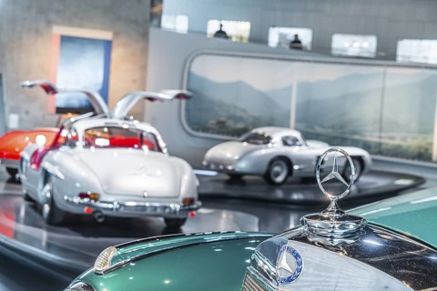 Mercedes-Benz 300 SL Roadster from 1962. The Mercedes-Benz Museum in Stuttgart presents a journey